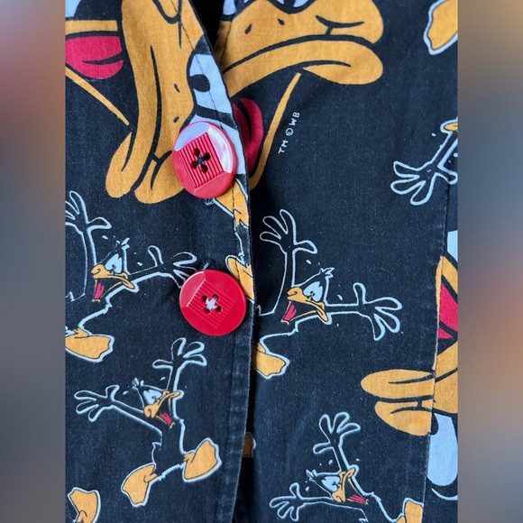 Vintage Daffy Duck Looney Tunes Button Vest Cartoon Print Black Red Graphic - Picture 8 of 11